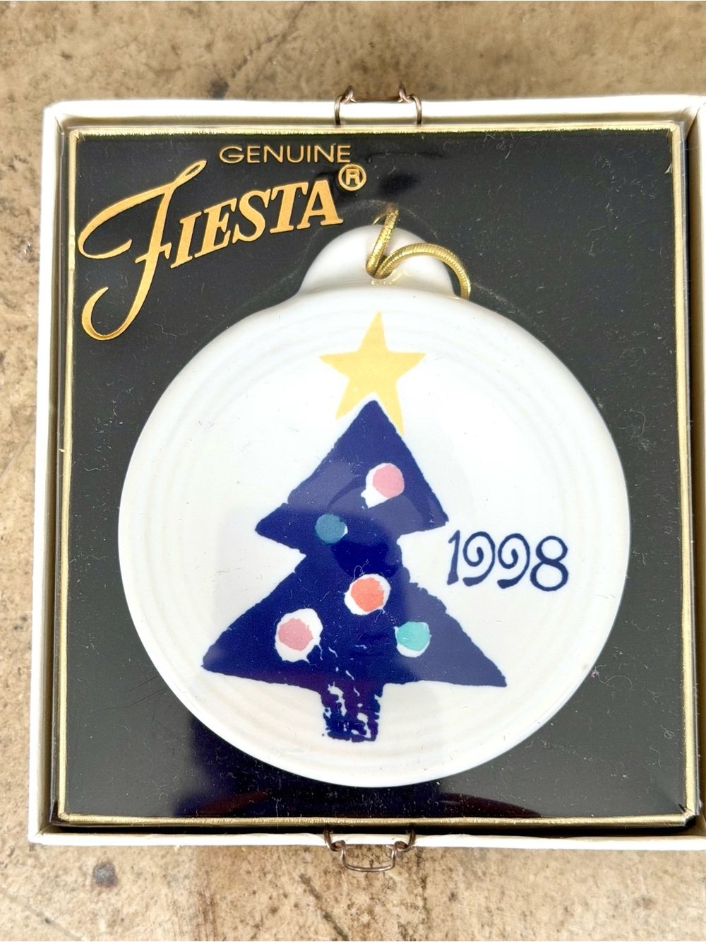 Genuine Fiesta 1998 Blue Tree Ceramic Holiday Ornament